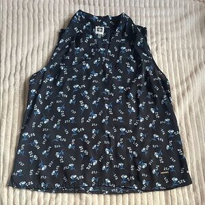 Anne Klein Navy Floral Blouse